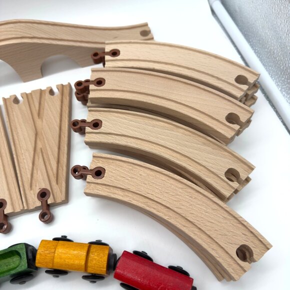 Vintage Micki Wooden Train Set Trains Tracks Bridge More - Picture 6 of 14